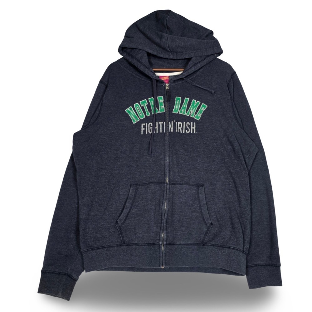 Womens XXL Notre Dame Fighting Irish Rhinestone Zip Hoodie Y2K Campus Heritage